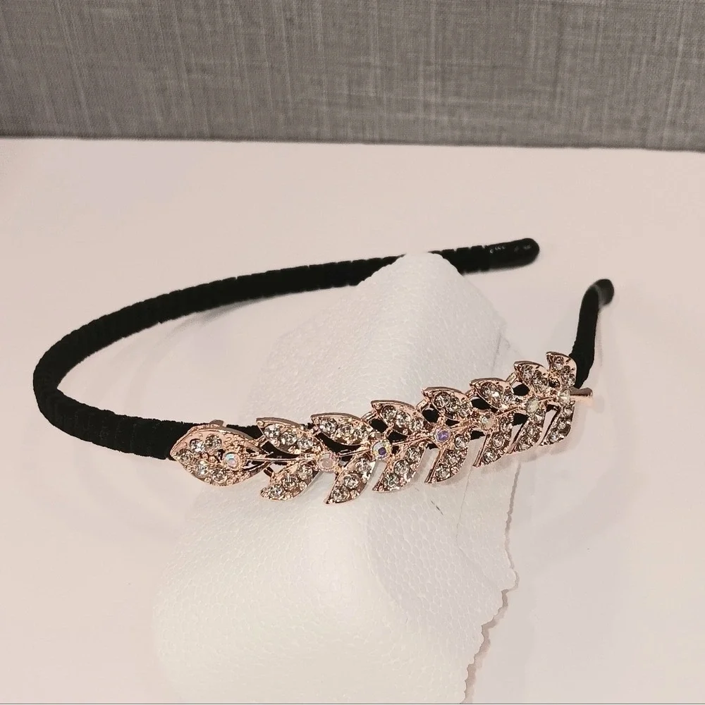 Sparkly Rhinestone Leaves Headband Bridal Wedding Guest Glam Fairycore Boho Chic